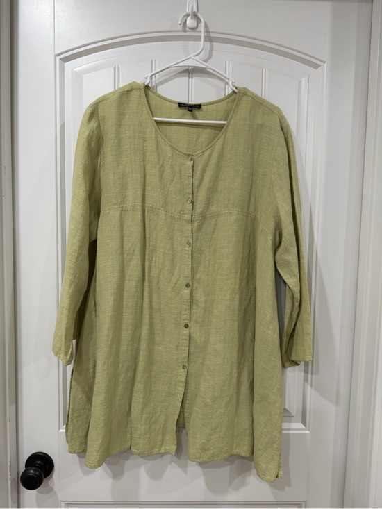 Eileen Fisher Tops - EUC Eileen Fisher Olive-Green Button Front Tunic Linen Blend